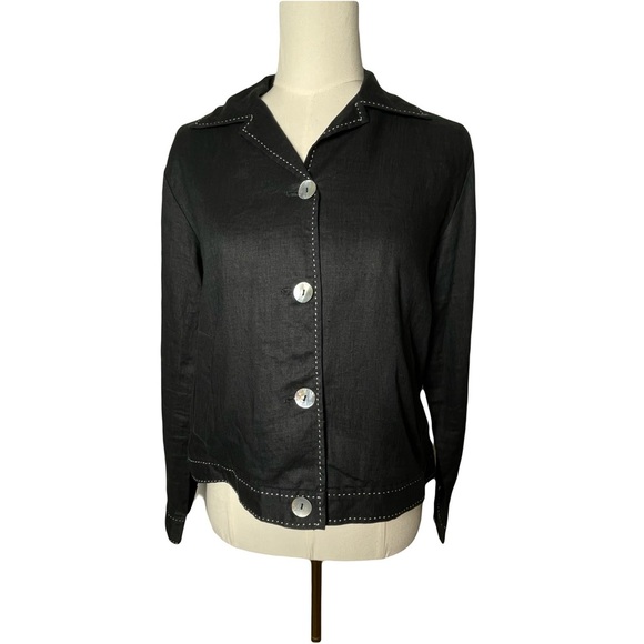 Richard Malcolm 100% Irish Linen Box Jacket Size M Black With White Stitching - Picture 1 of 13